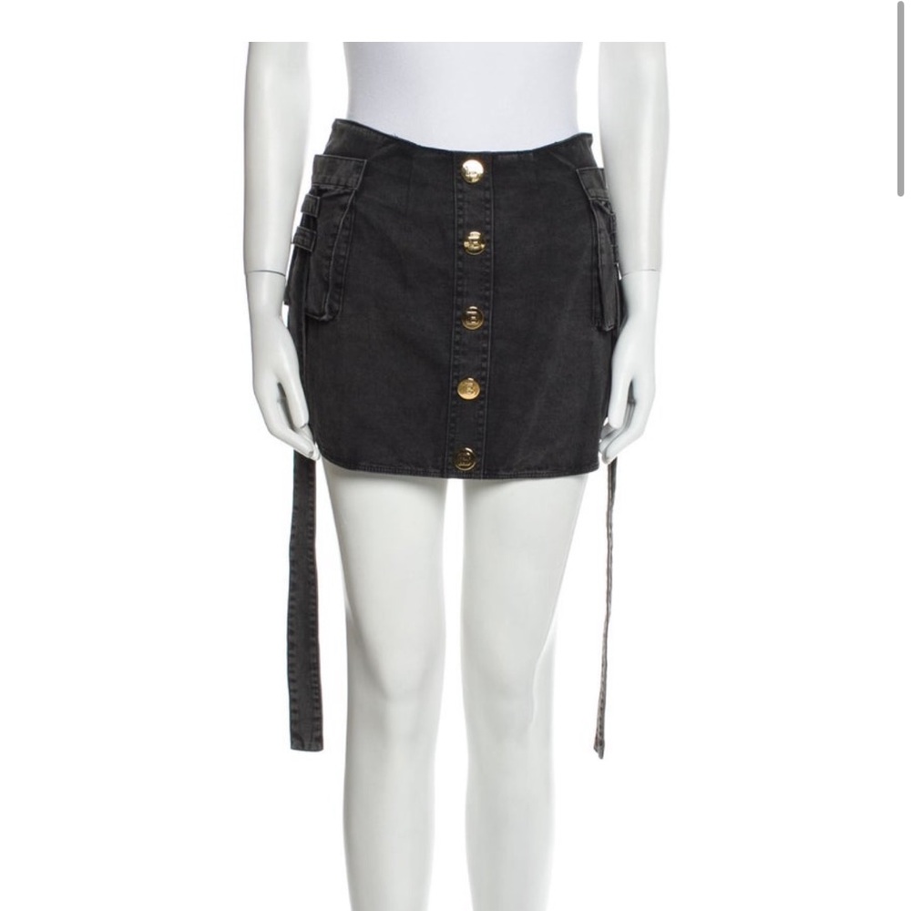 Balmain Black Mini Skirt with Gold Buttons